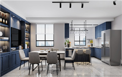 白藍(lán)基調(diào)樣板房裝修效果圖